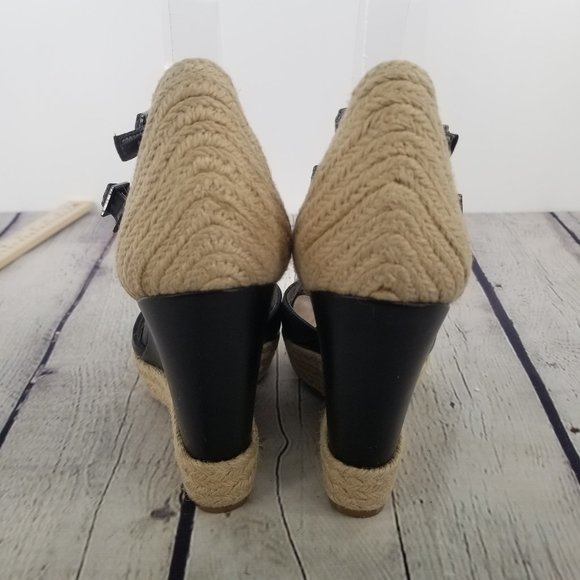Sam Edelman Black T Strap, Stappy Woven Wedge - Picture 4 of 8